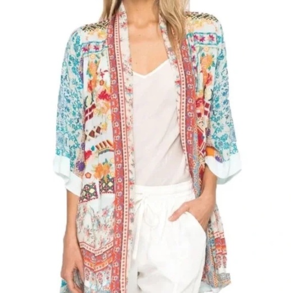 Johnny Was Silk Betmo Floral Kimono -M - Picture 6 of 6
